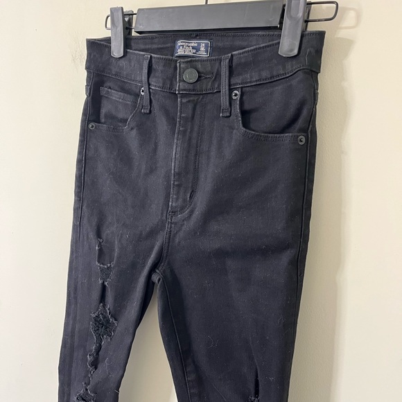 Abercrombie & Fitch Simone High Rise Super Skinny Black Distressed Denim Jean 00 - Picture 3 of 11